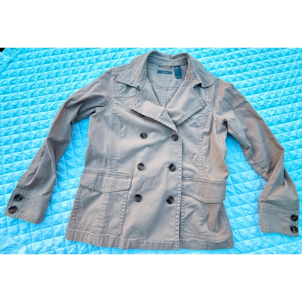 Liz Claiborne 100% Cotton Taupe Utility Jacket – Double Breasted – Size M